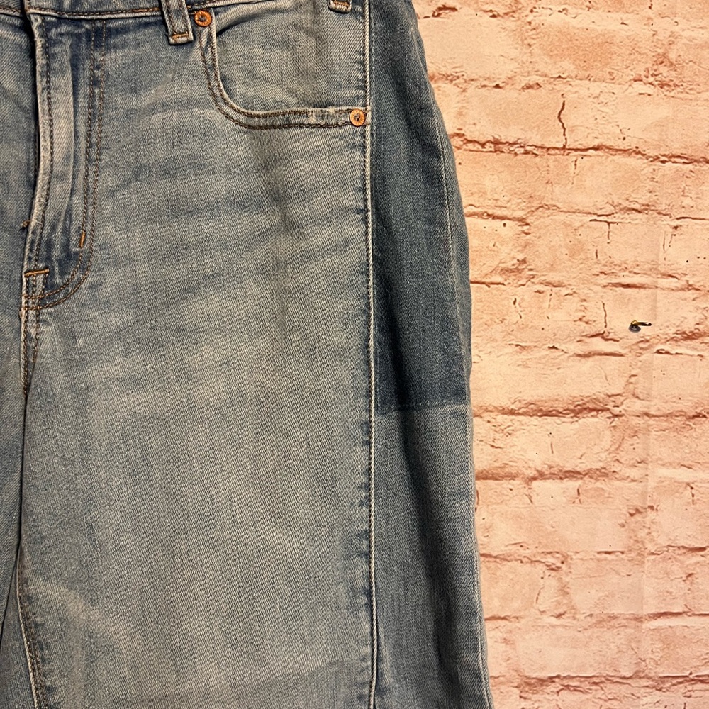 American Eagle low rise baggy stretch wide leg patchwork jeans size 8 short. - Picture 11 of 12